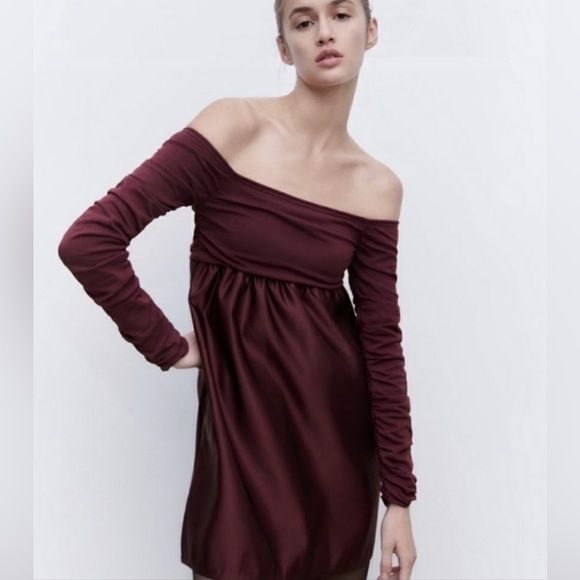 Zara Combination Knit Mini Dress  Maroon/Purple NWOT - Picture 2 of 8
